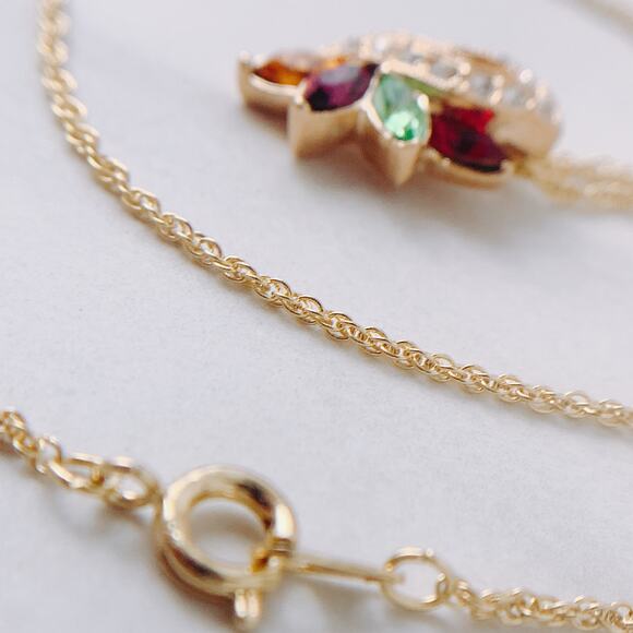 VTG Uranium Glass Signed RAMAN Necklace Earrings Set, Mid Century, Rhinestones - Picture 12 of 16